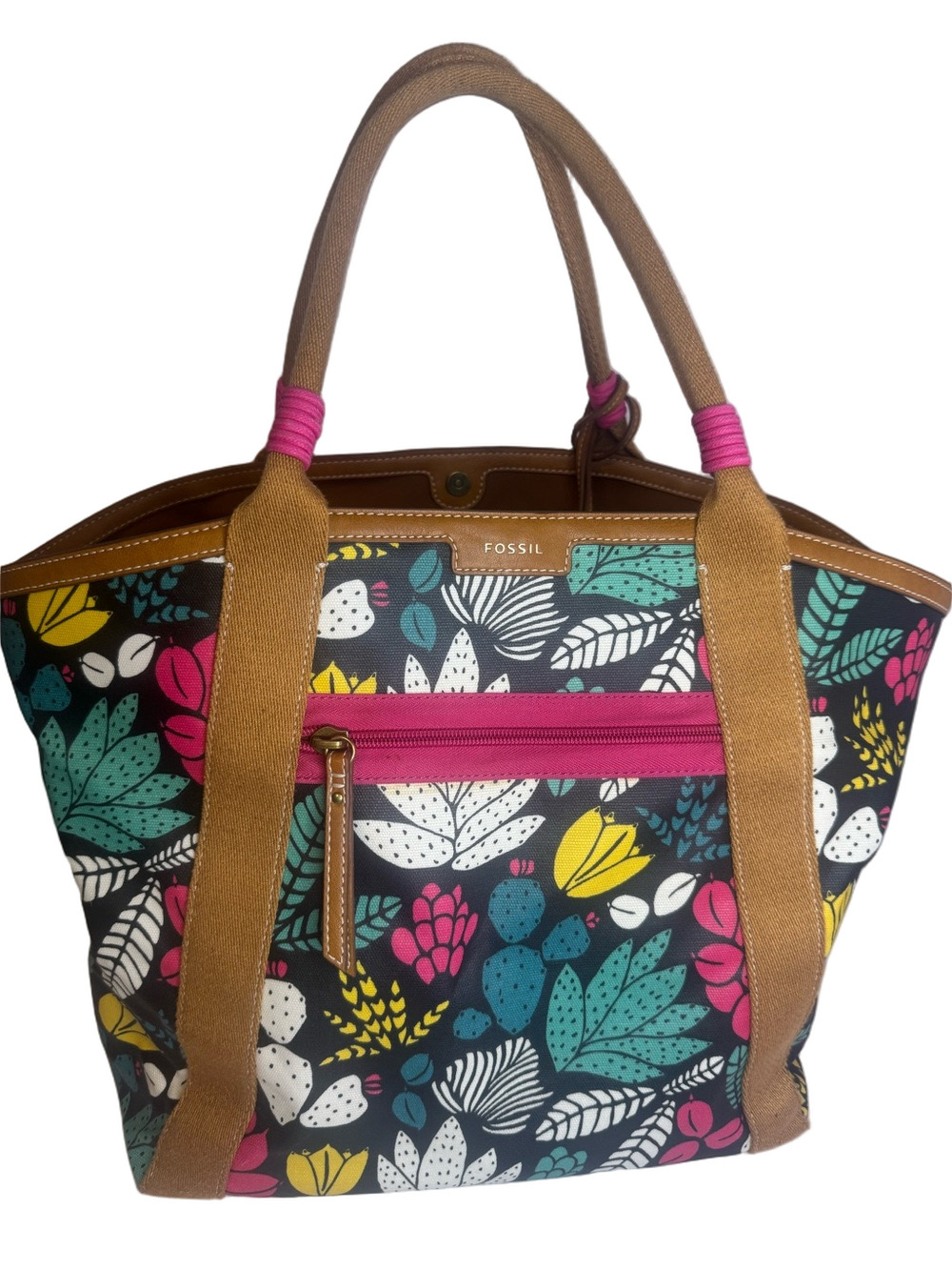 ##313 Fossil Eliza Beach Tote Dark Floral w/ Pouch